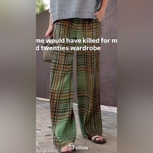 Zara Green Plaid Wide-Leg Pants